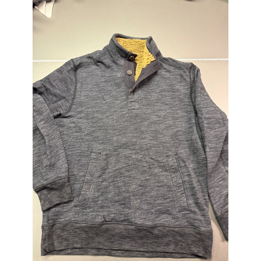 G.H. Bass & Co Mens Medium Gray Heather Sherpa‎ Lined Quarter Button Pullover